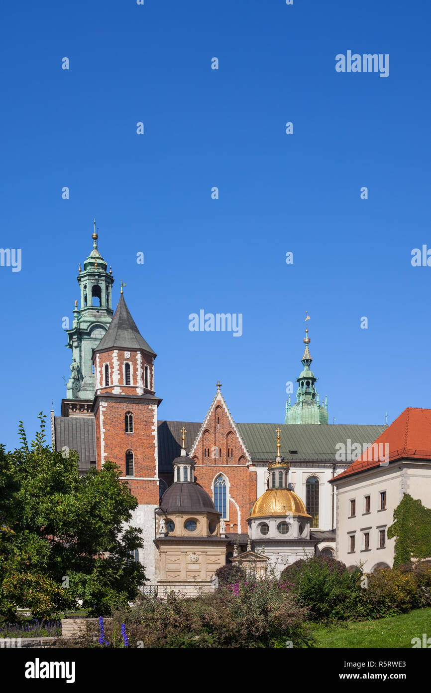 Kathedrale auf dem Wawel in Krakau, Polen, Komposition mit Kopie Raum, Romanik, Gotik, Barock und Renaissance Architektur. Stockfoto