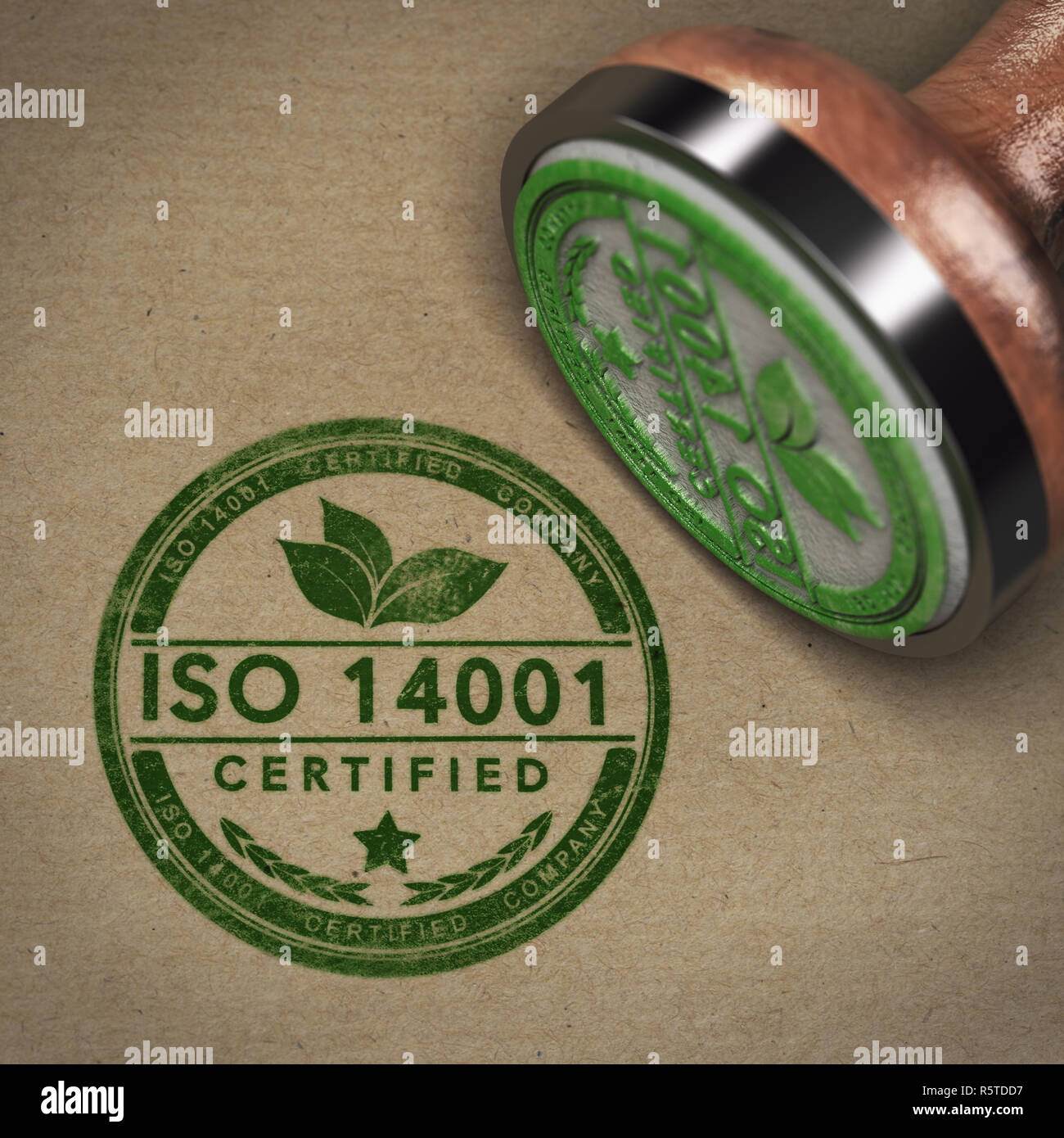 ISO 14001 zertifiziertes Unternehmen Label Stockfoto