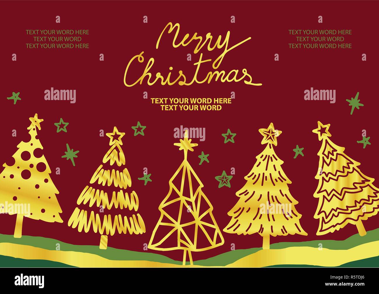 Hintergrund Design Fur Weihnachten In Einfachen Flachen Hand Gezeichnete Grafik Goldenen Weihnachtsbaum Mit Sterne Sind Auf Rotem Hintergrund Mit Platz Fur Text Stock Vektorgrafik Alamy
