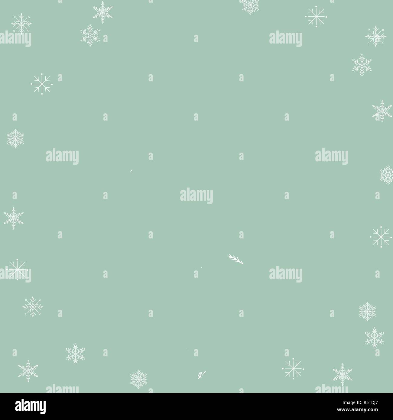 Hintergrund Design für Weihnachten in einfache flache flache Hand gezeichnete Grafik. Weiße silhouette Kranz und Schneeflocken sind auf Pastell-blaue Hintergrund mit spac Stock Vektor