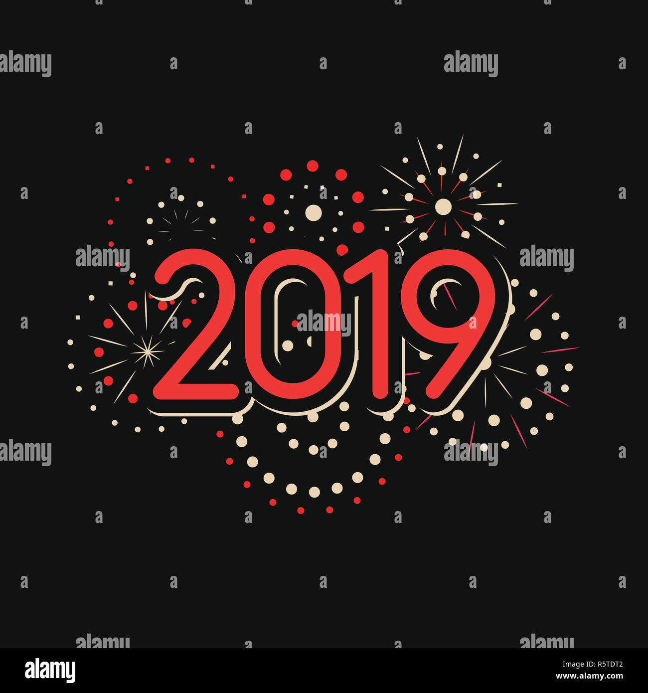 Frohes Neues Jahr 2019 Thema mit Feuerwerk. Chinesisches Neujahr 2019 Logo Vorlage. China traditionelle Dekoration Greating Karte. Vektoren. Stock Vektor