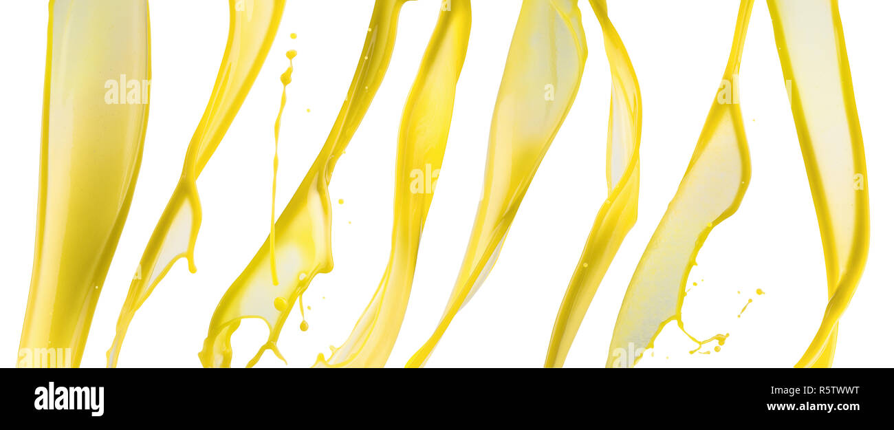 Gelbe Farbe Spritzer auf einem weißen Hintergrund. Stockfoto