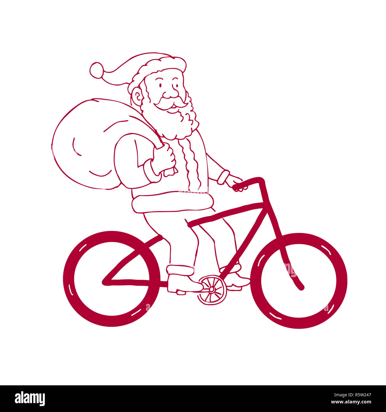 Santa Claus Reiten Fahrrad Seite Cartoon Stockfoto