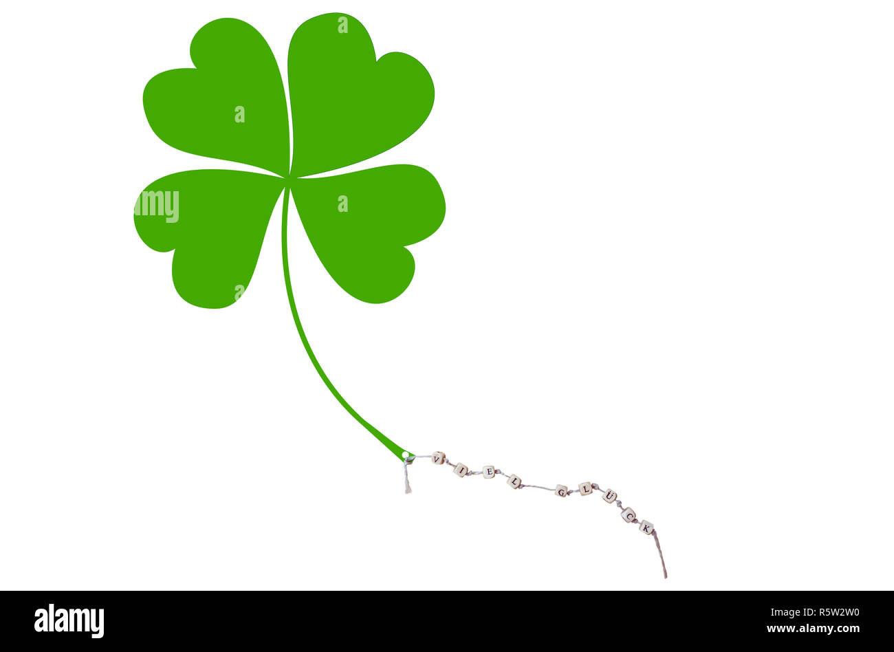 Die Worte, die Glück und ein Shamrock auf einer Schnur, Ausschneiden Stockfoto