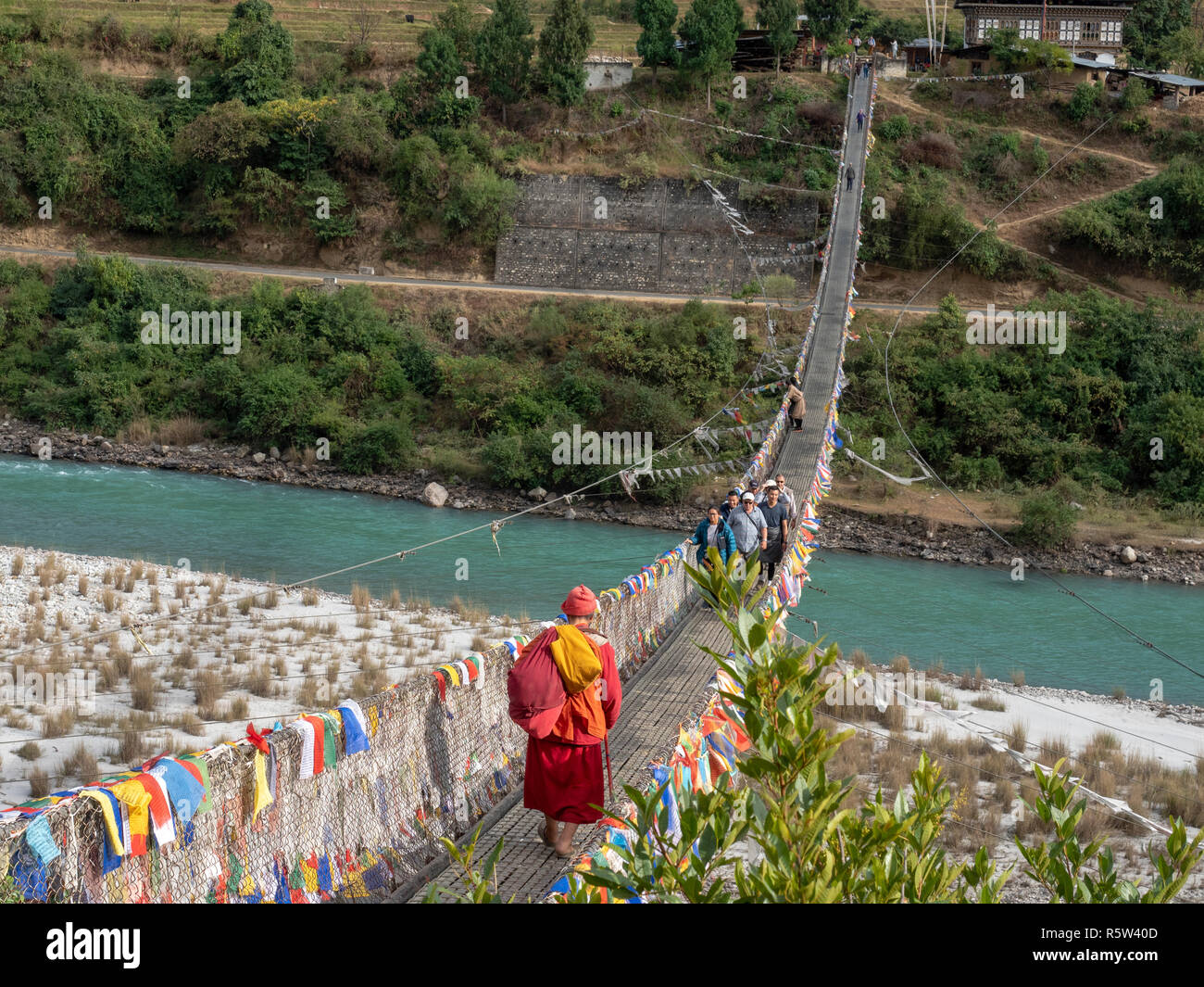 Hängebrücke in Punakha, Bhutan Stockfoto