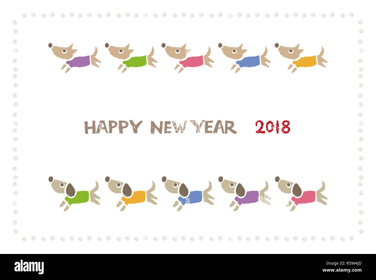 Neues Jahr Karte mit bunten Hunde/Übersetzung der japanischen Frohes Neues Jahr Stockfoto