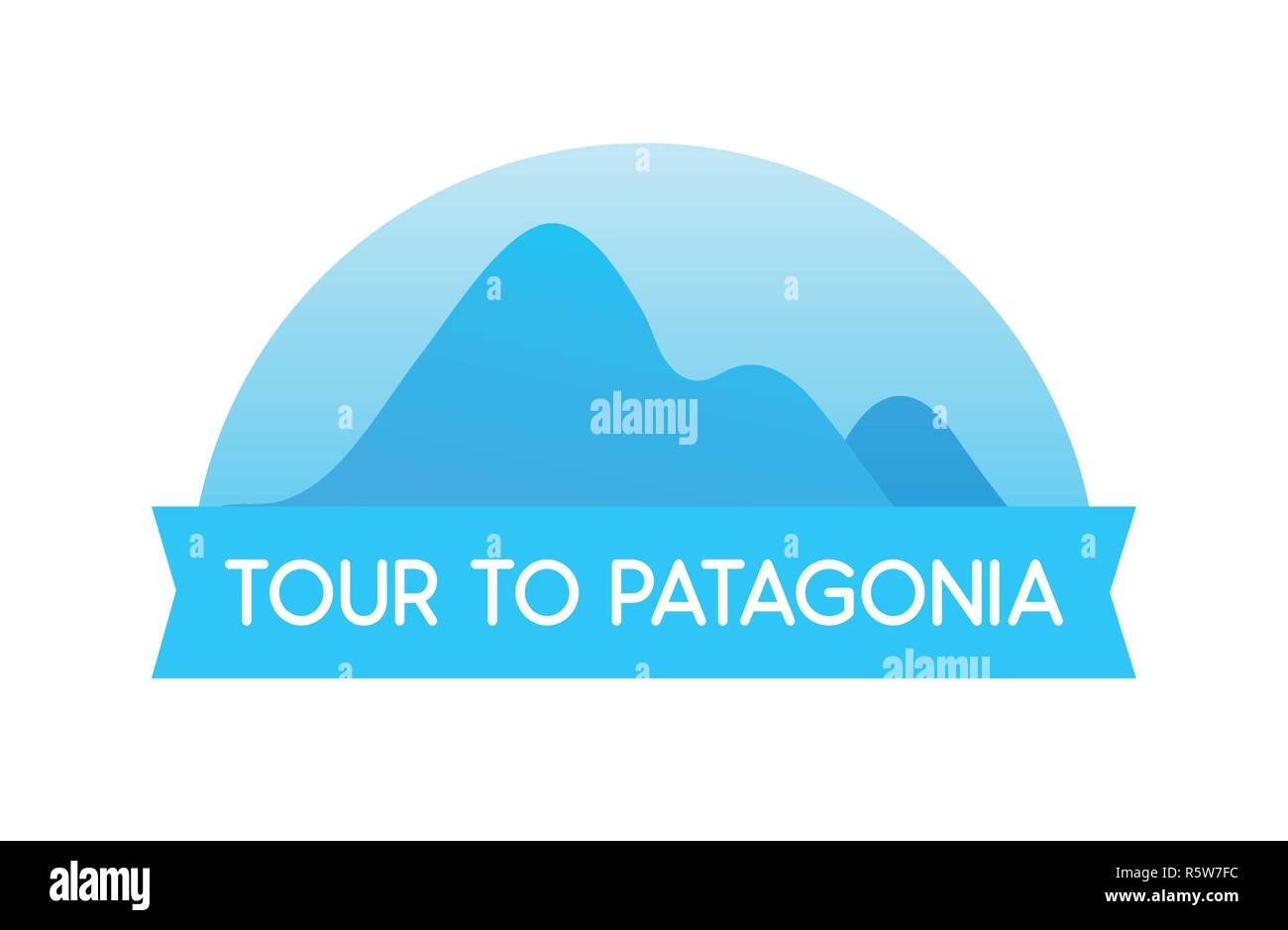 Tour nach Patagonien - Vektor Emblem Abbildung in blaue Farbe von Reisen in Südamerika in Chile und Peru. Stock Vektor
