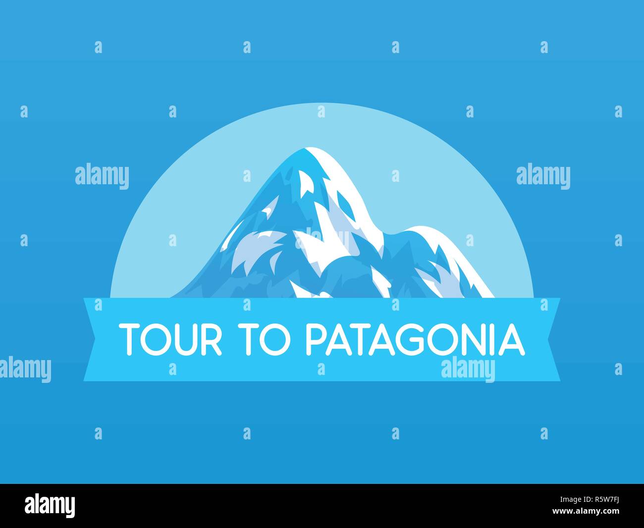 Tour nach Patagonien, Vector Logo Illustration mit Berg von Reisen in Südamerika in Chile und Peru. Stock Vektor