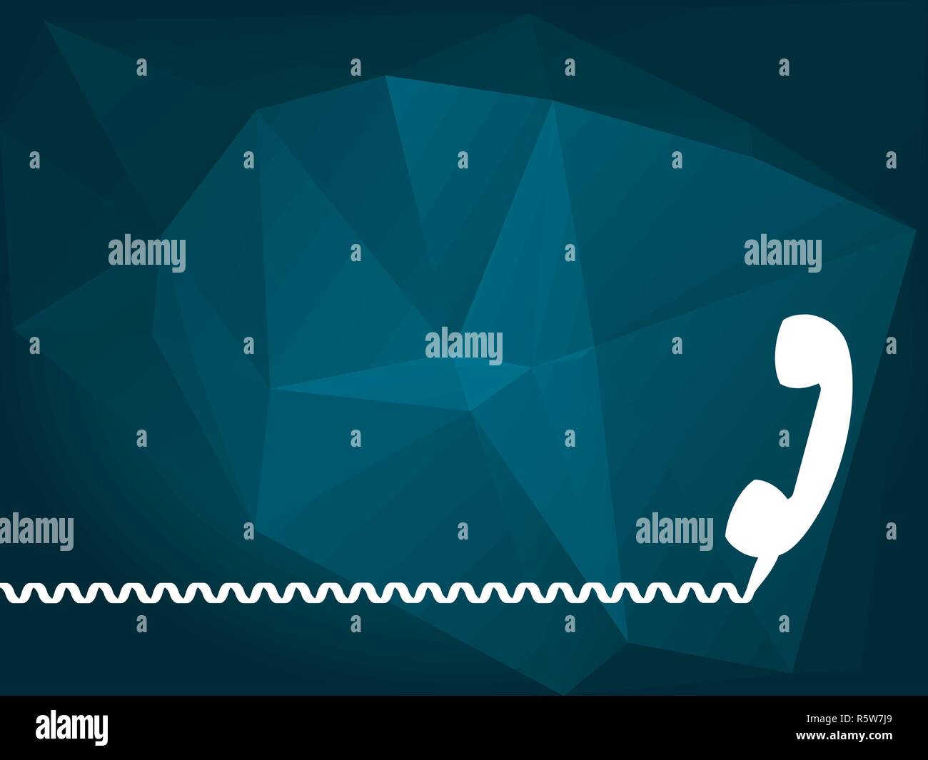 Weiß Retro Telefonhörer mit Kopie Platz für Text auf einem blauen Low Poly Hintergrund. Nehmen Sie mit uns Kontakt auf, am Telefon, auf Halten, Konzept. Vector Illustration Stock Vektor