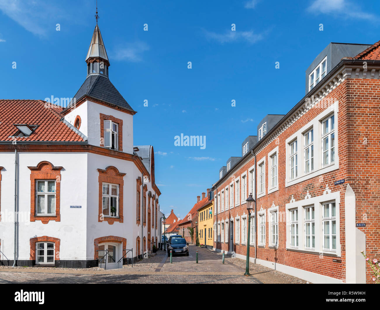 Historische Häuser auf Sankt Mogens Gade, eine Straße in der Altstadt, Viborg Midtjylland, Dänemark Stockfoto