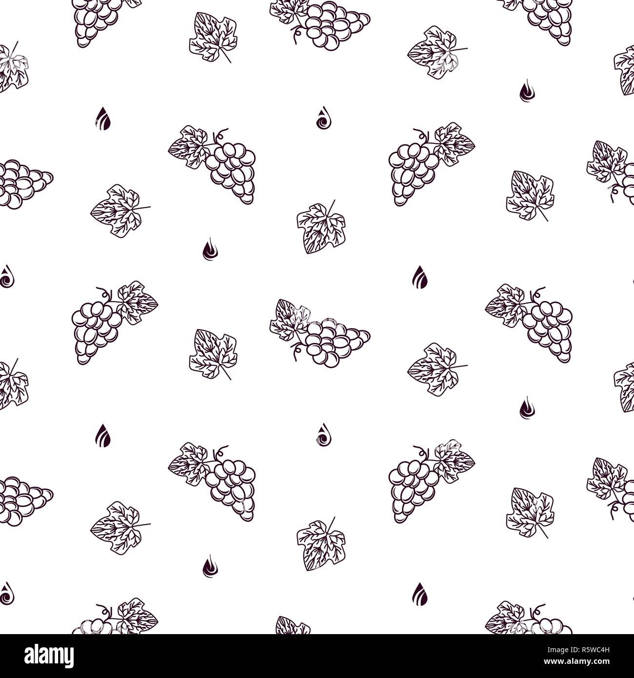 Weingut Vektor nahtlose Muster mit Trauben Symbol Linienart. Stock Vektor