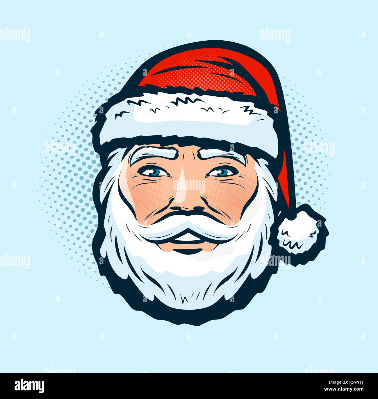 Santa Claus in den Hut. Weihnachten oder Neujahr Symbol. Pop Art retro Comic Stil. Cartoon Vector Illustration Stock Vektor