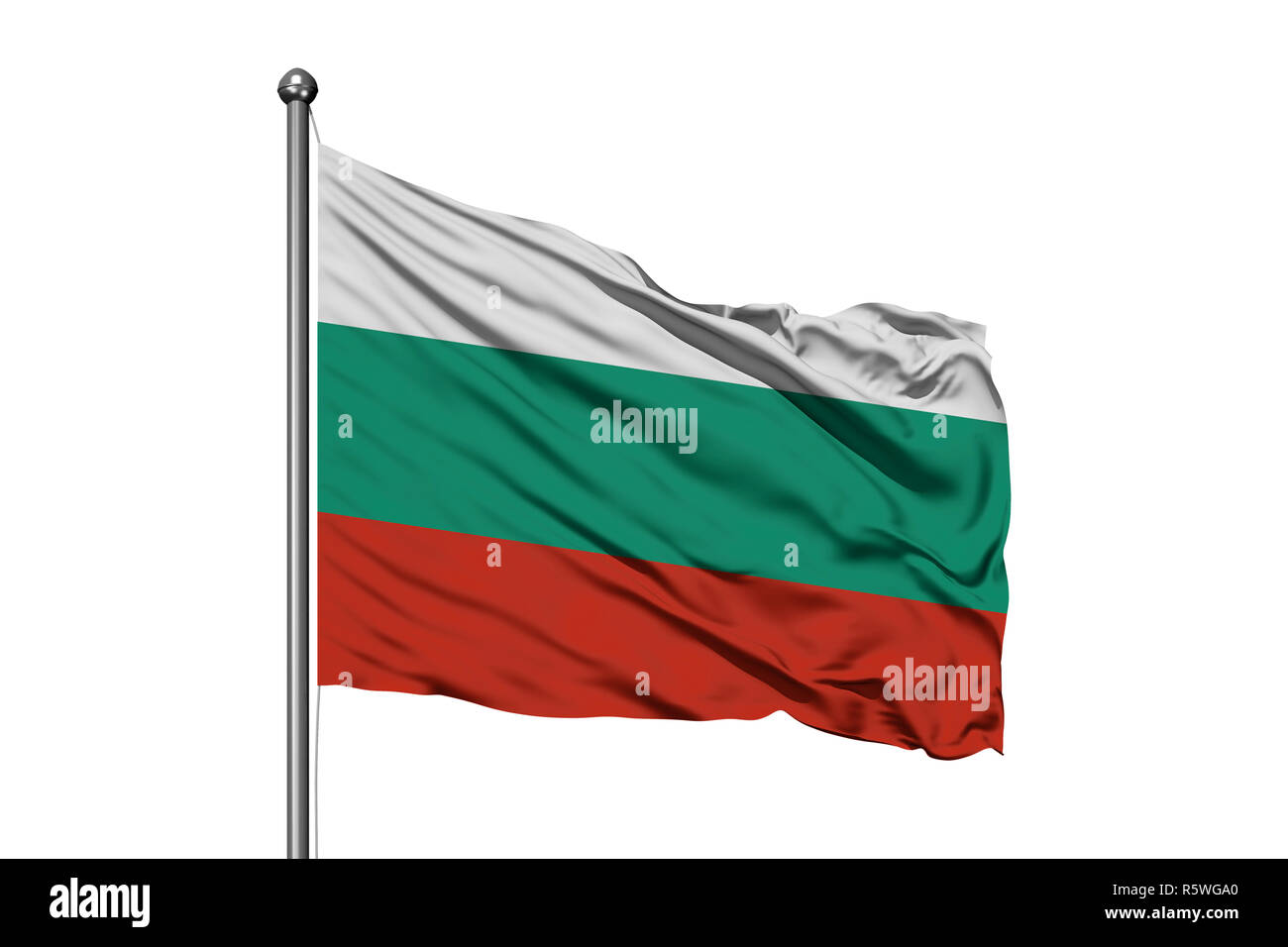 Flagge Bulgarien winken im Wind, isolierten weißen Hintergrund