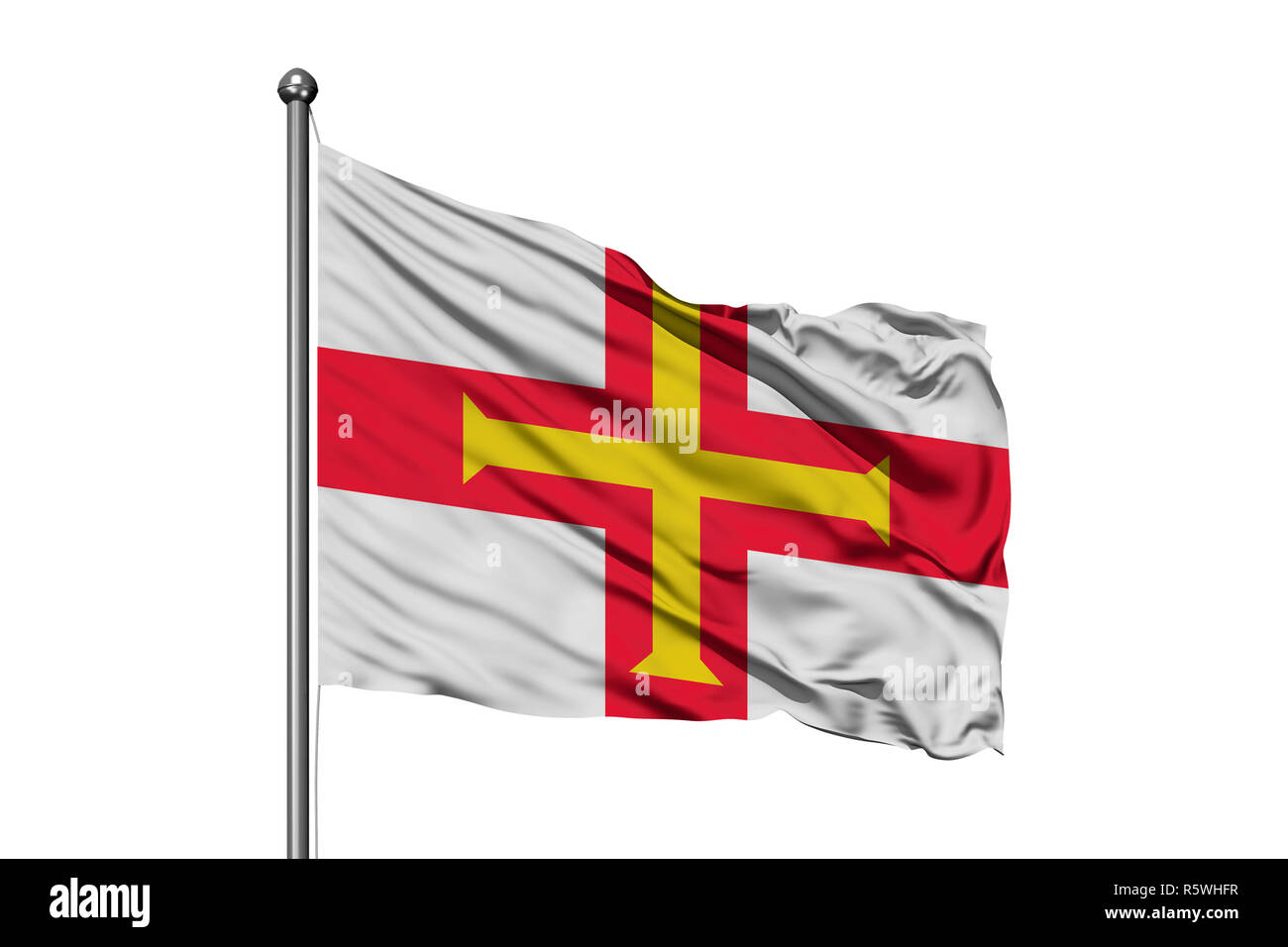 Flagge der Vogtei Guernsey winken im Wind, isolierten weißen Hintergrund. Stockfoto