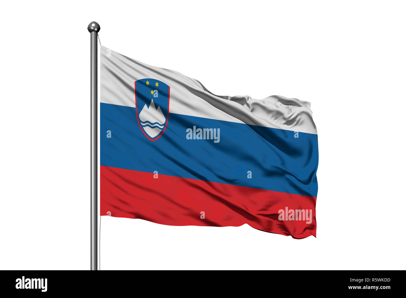 Flagge Slowenien winken im Wind, isolierten weißen Hintergrund. Die slowenische Flagge. Stockfoto