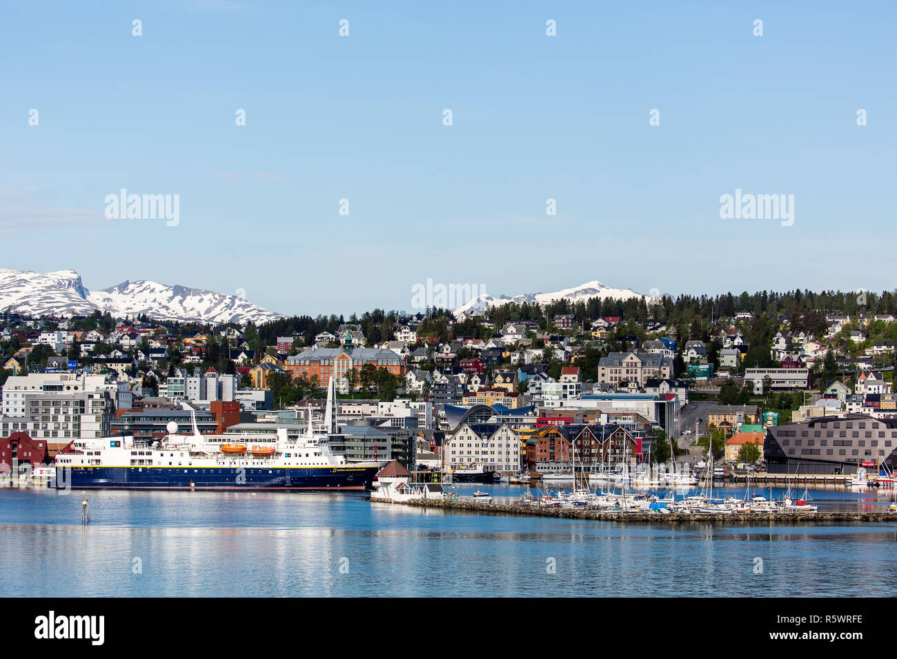 Die lindblad Expeditions Schiff National Geographic Explorer am Dock in Tromsø, Norwegen Stockfoto