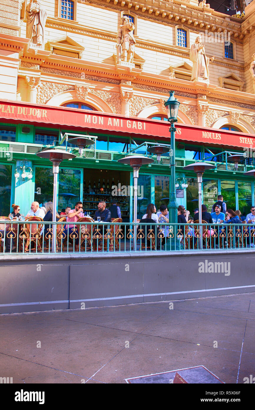 Das Mon Ami Gabi Bistro Restaurant auf dem Strip in Paris, Las Vegas, Nevada Stockfoto