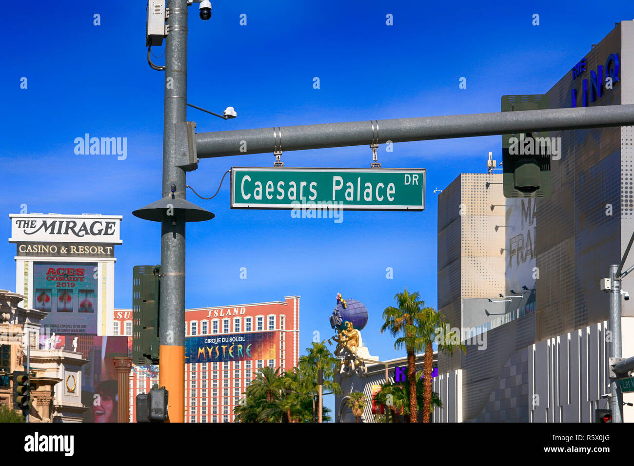 Caesars Palace Laufwerk overhead Straßenschild in Las Vegas, Nevada Stockfoto