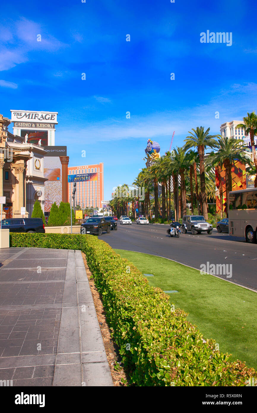 S Las Vegas Blvd und der Mirage Hotel in Las Vegas, Nevada Stockfoto