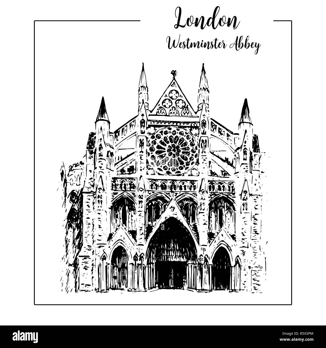 Westminster Abbey, London architektonischen Symbol. Wunderschöne handgezeichnete Skizze Vector Illustration Stockfoto