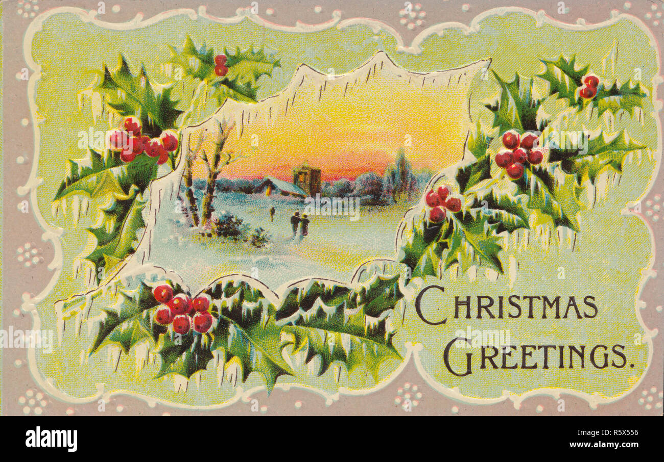 * Vintage Christmas Greetings Postkarte Stockfoto