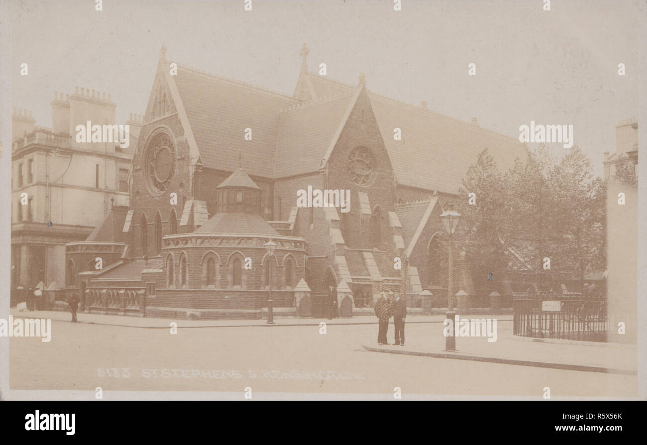 * Vintage photographische Postkarte von St Stephens Kirche, Gloucester Road, South Kensington, London, England. Stockfoto