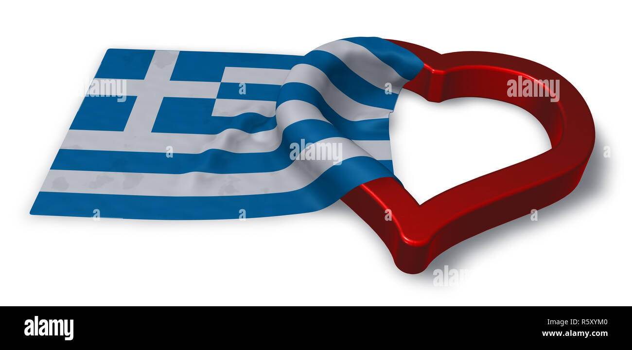 - Flagge Griechenland und Herz - 3D-Darstellung Stockfoto