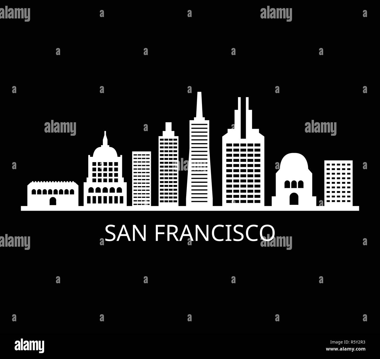 San Francisco Skyline auf weißem Hintergrund Stock Vektor