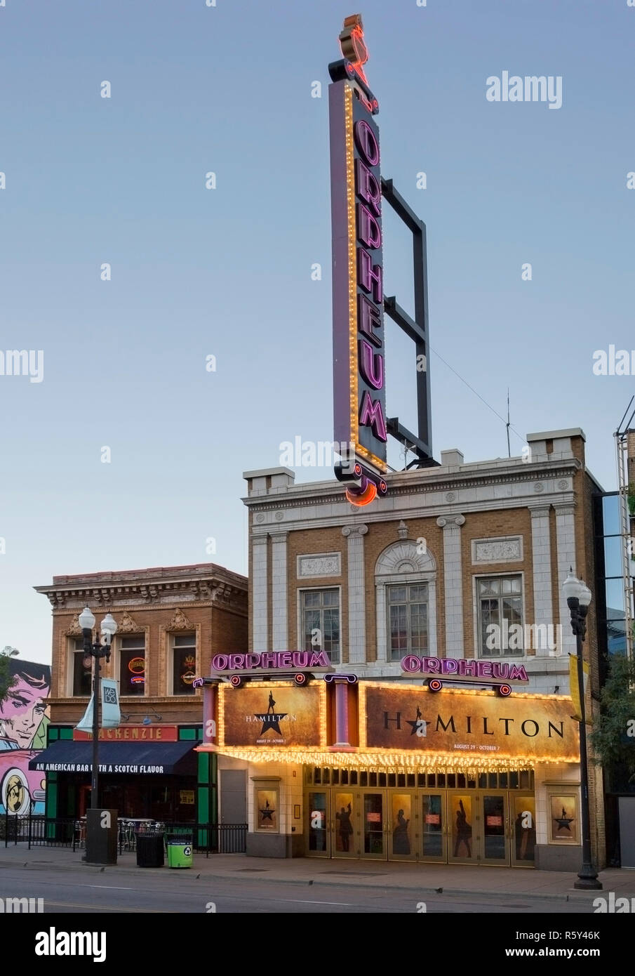 Das Orpheum Theater Festzelt Werbung das Broadway Musical Hamilton in Minneapolis, Minnesota Stockfoto