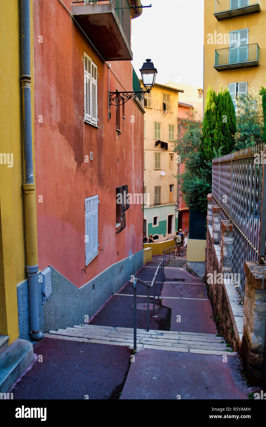 Alte Stadt, die engen Gassen und Gebäuden, Nizza, Frankreich Stockfoto