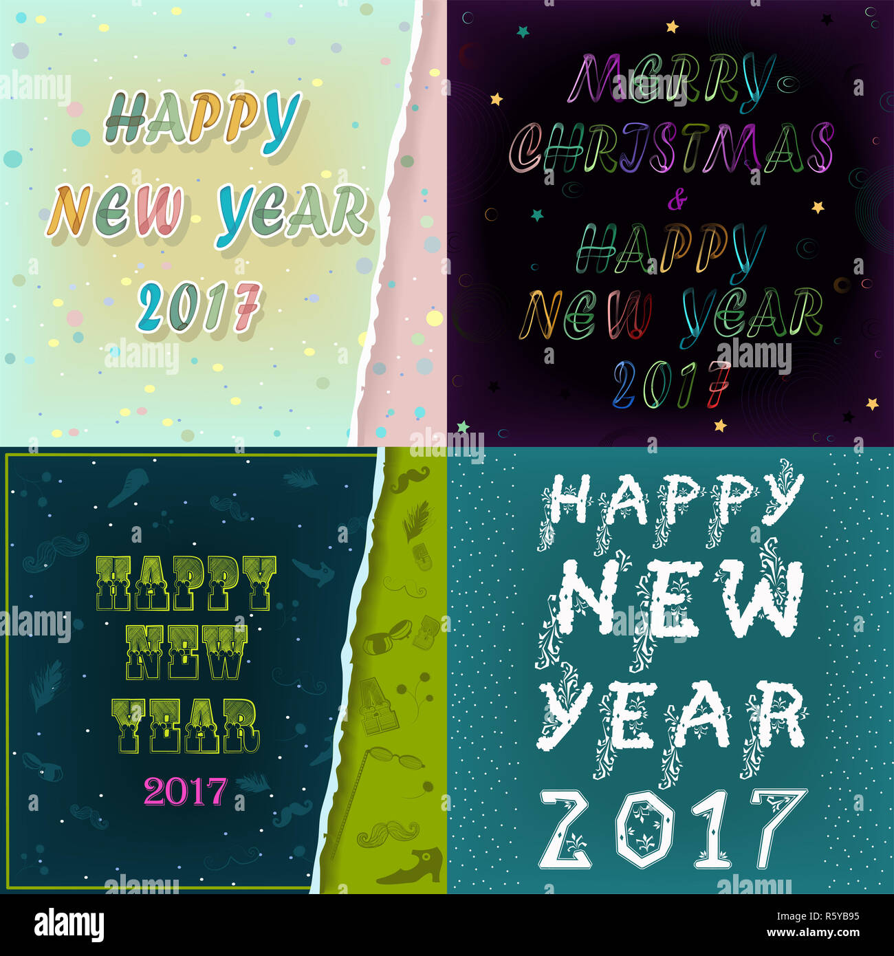 Grußkarten mit Texten ein Frohes Neues Jahr 2017 Stockfoto