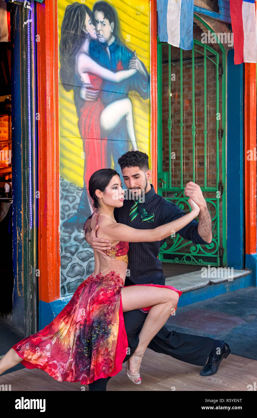 Tango Tänzer in Caminito, La Boca. Stockfoto