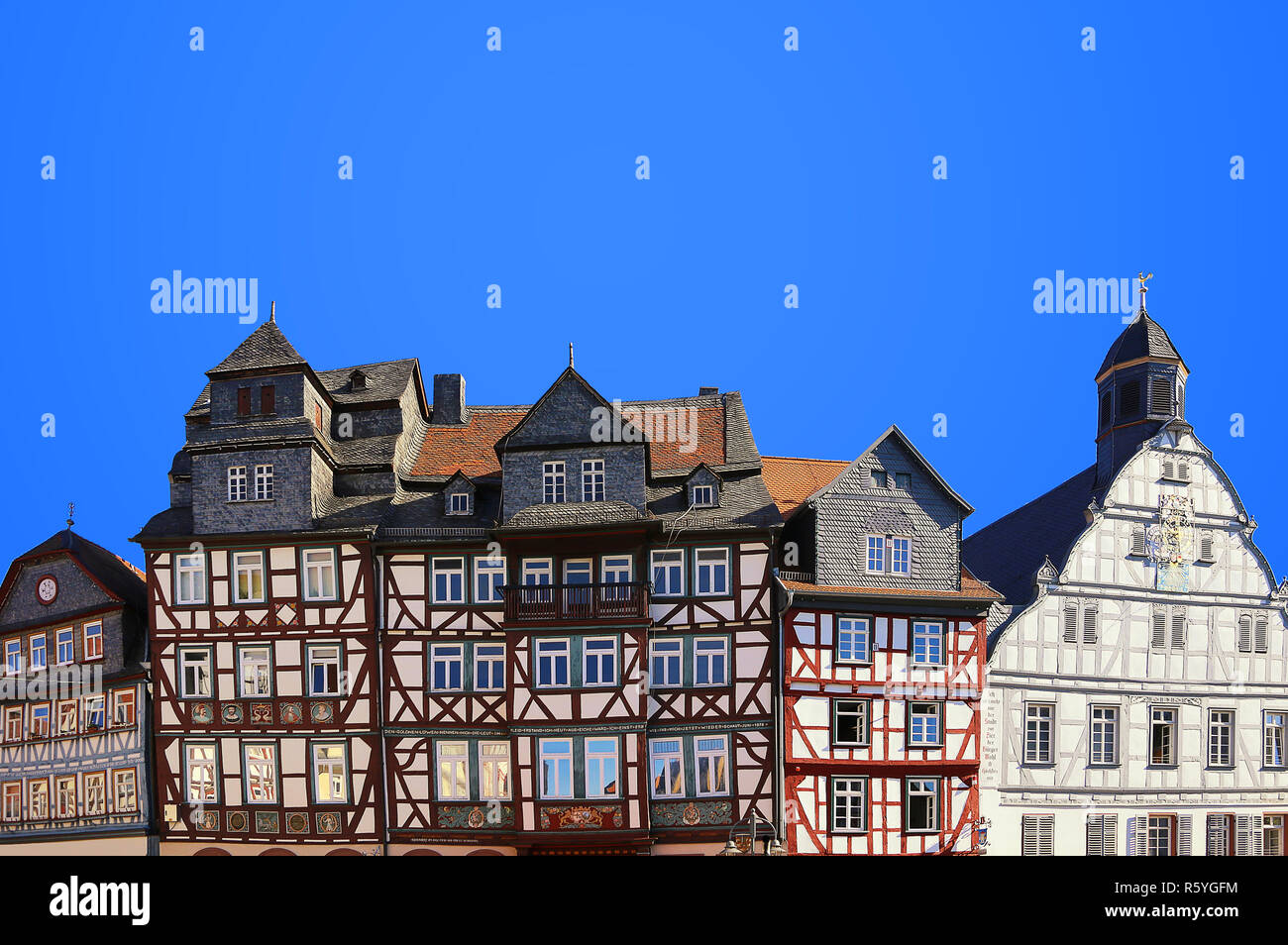Historische Fachwerkhäuser Marktplatz in Butzbach Stockfoto