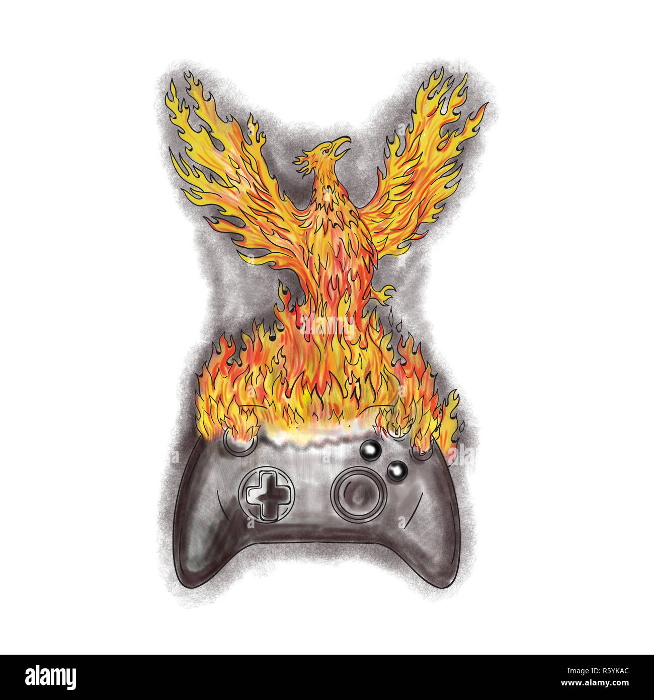 Phoenix über Game Controller Tattoo Steigende Stockfoto