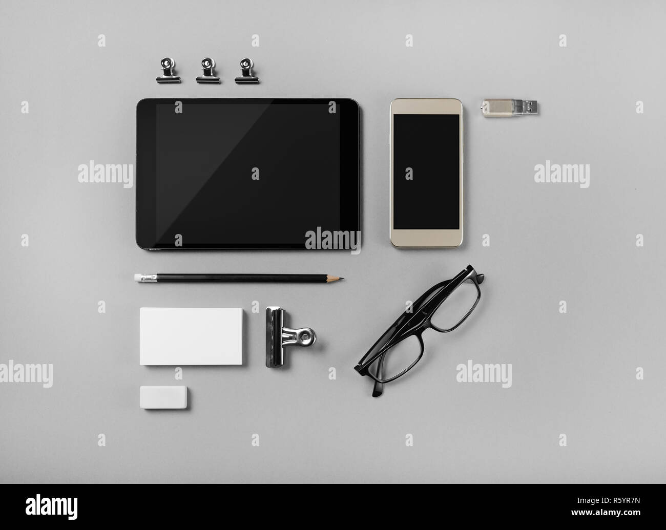 Mobile Geräte, Schreibwaren Stockfoto