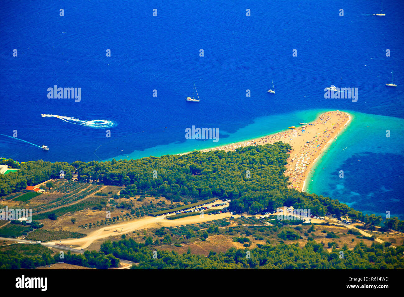 Strand Zlatni rat Luftaufnahme Stockfoto