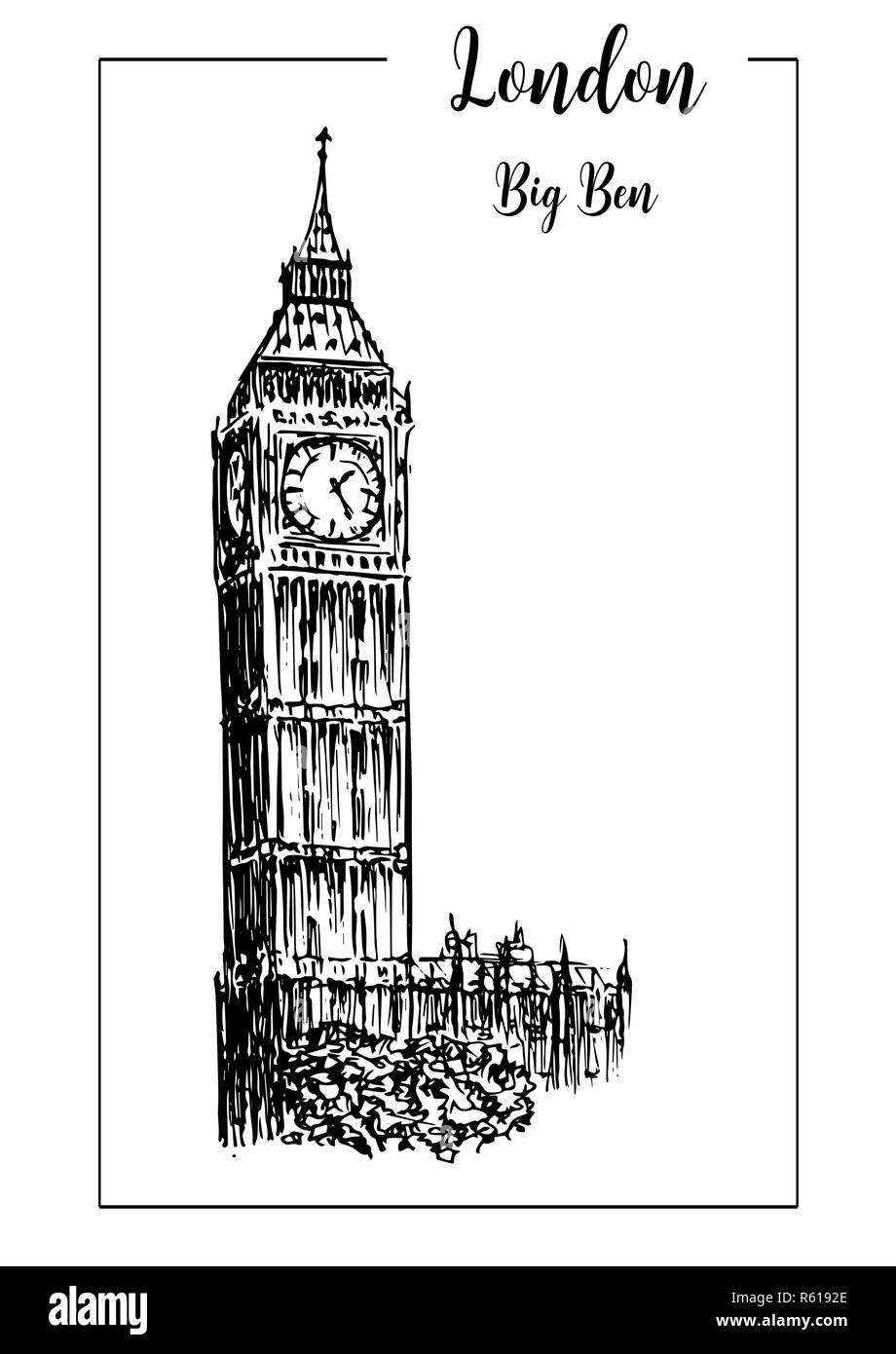 Big Ben oder Uhrturm. London-Symbol. Wunderschöne handgezeichnete Skizze Vektorgrafik. Stockfoto