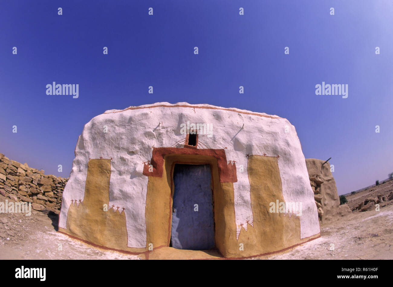 Lehmhaus, Jaisalmer, Rajasthan, Indien Stockfoto
