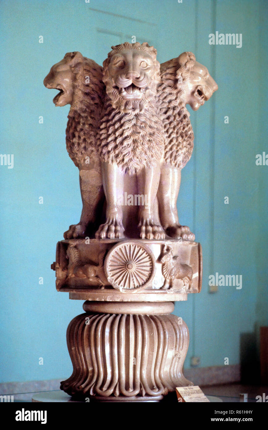 Ashoka-Säule, Ashokan-Säule, Ashok-Säule, Asoka-Säule, vier Löwen-Säule, Indien, Asien Stockfoto