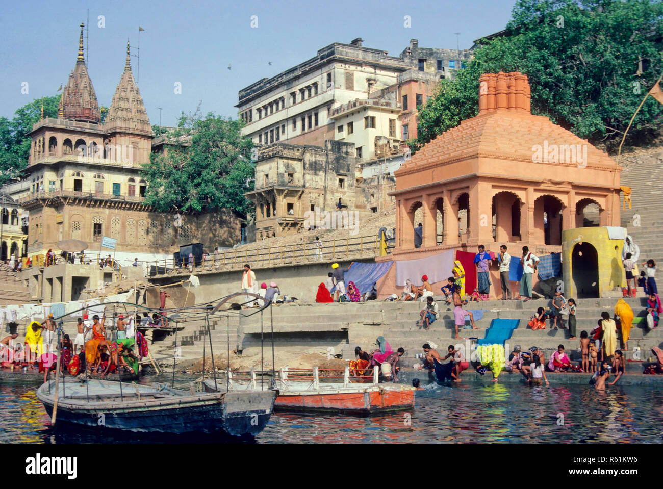 Banken von Varanasi, Uttar Pradesh, Indien Stockfoto