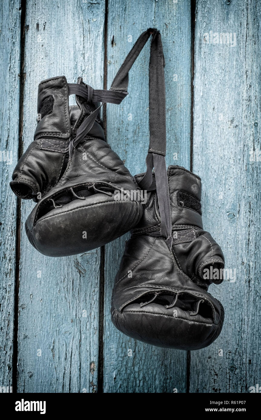 Schwarz Leder Handschuhe für Kickboxen Stockfoto