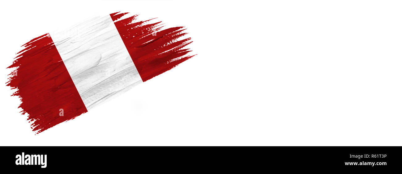 Pinsel gemalt. Handgezeichneten stil Flagge von Peru isoliert auf weißem Hintergrund mit Platz für Text. Stockfoto