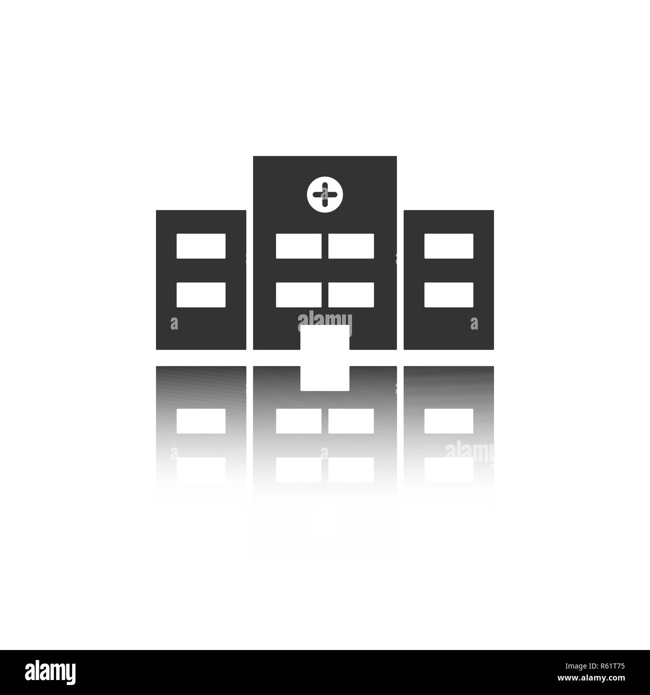 Isolierte Krankenhaus schwarze Symbol mit Reflexion. Vector Illustration Stock Vektor