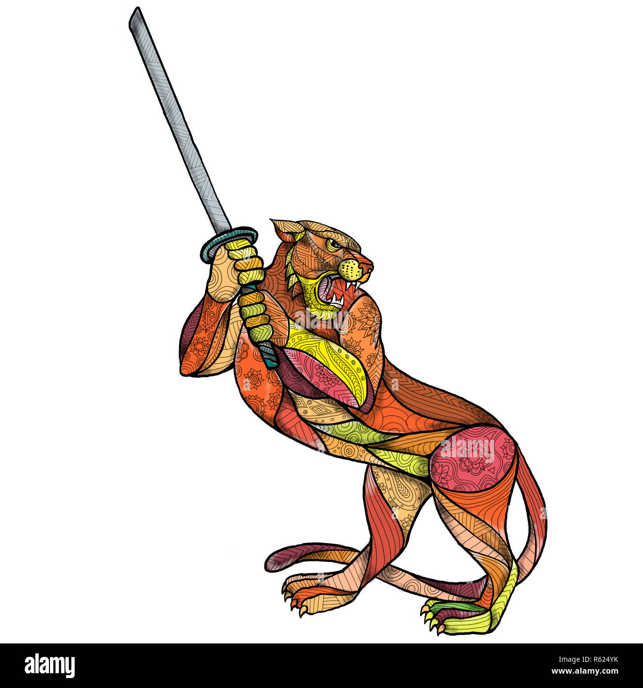 Tiger Schwertkampf Mandala Stockfoto