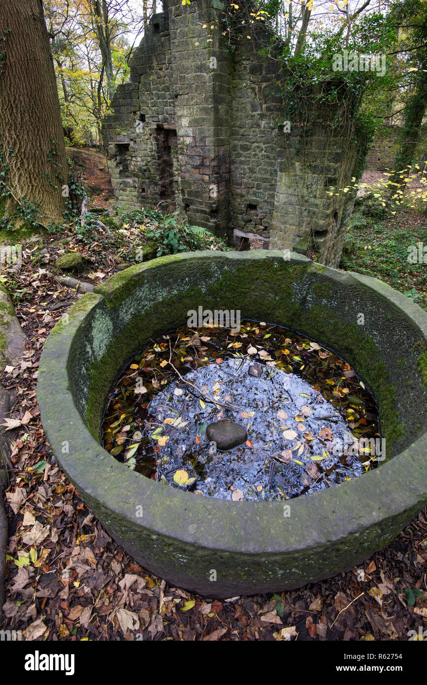Die Ruinen der alten Mühlen im Tal Lumsdale ein Bereich des industriellen Erbes in der Nähe von Matlock, Derbyshire, England. Stockfoto