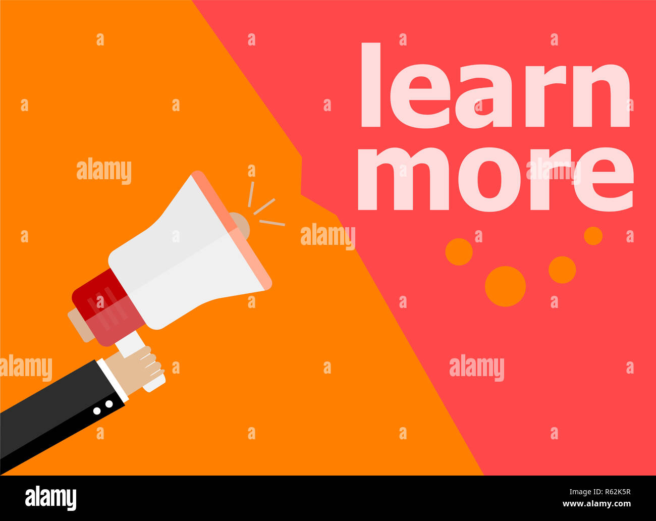 Weitere Informationen. Hand mit einem Megaphon. flachen Stil Stockfoto