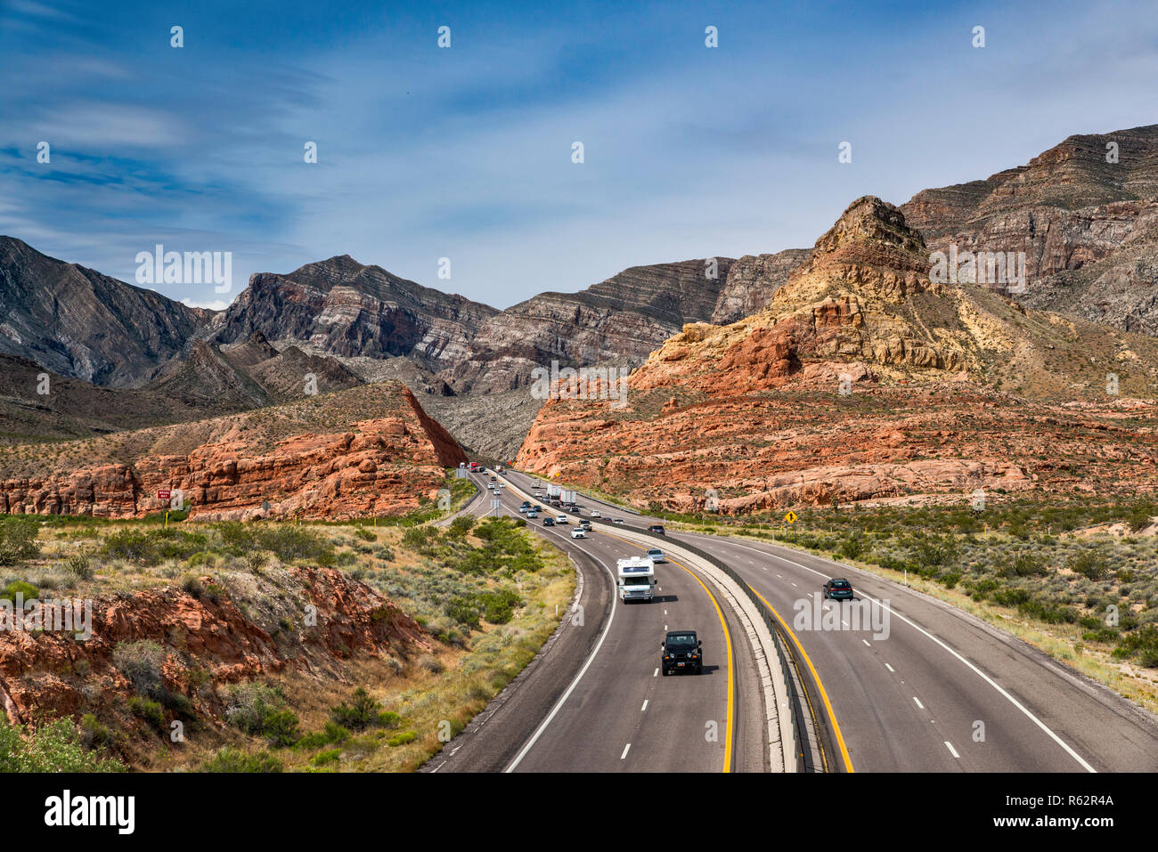 I-15 Interstate Freeway in Virgin River Gorge, Arizona Strip District, Arizona, USA Stockfoto