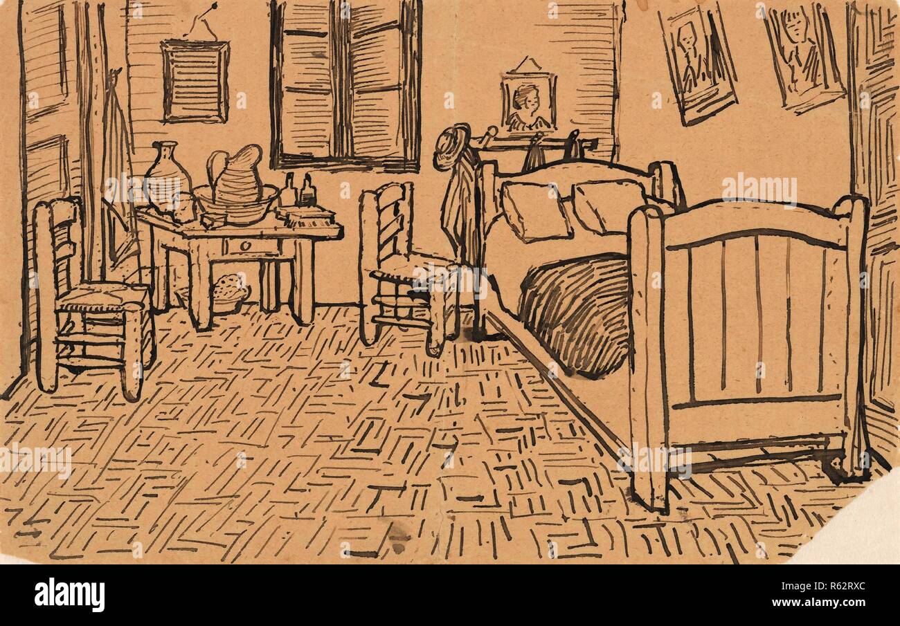 Skizze der Schlafzimmer, in einem Brief von Vincent van Gogh Theo van Gogh eingeschlossen. Datum: 16 Oktober 1888, Arles. Abmessungen: 13 cm x 21 cm. Museum: Van Gogh Museum, Amsterdam. Stockfoto