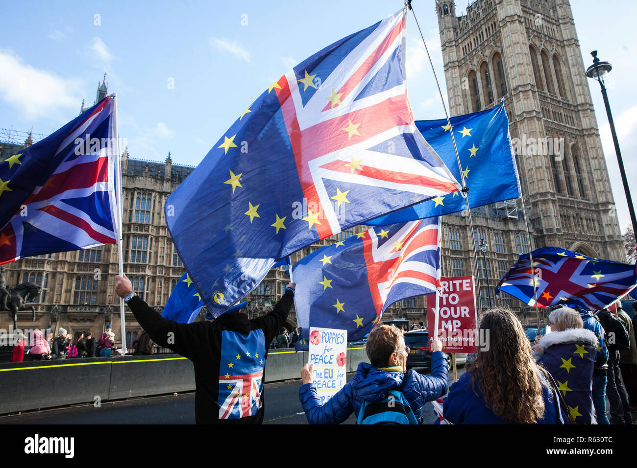 London, Großbritannien. 3. Dezember, 2018. Pro-EU-Befürworter von sodem (Stand der Missachtung der Europäischen Bewegung) Protest gegenüber dem Parlament. Credit: Mark Kerrison/Alamy leben Nachrichten Stockfoto