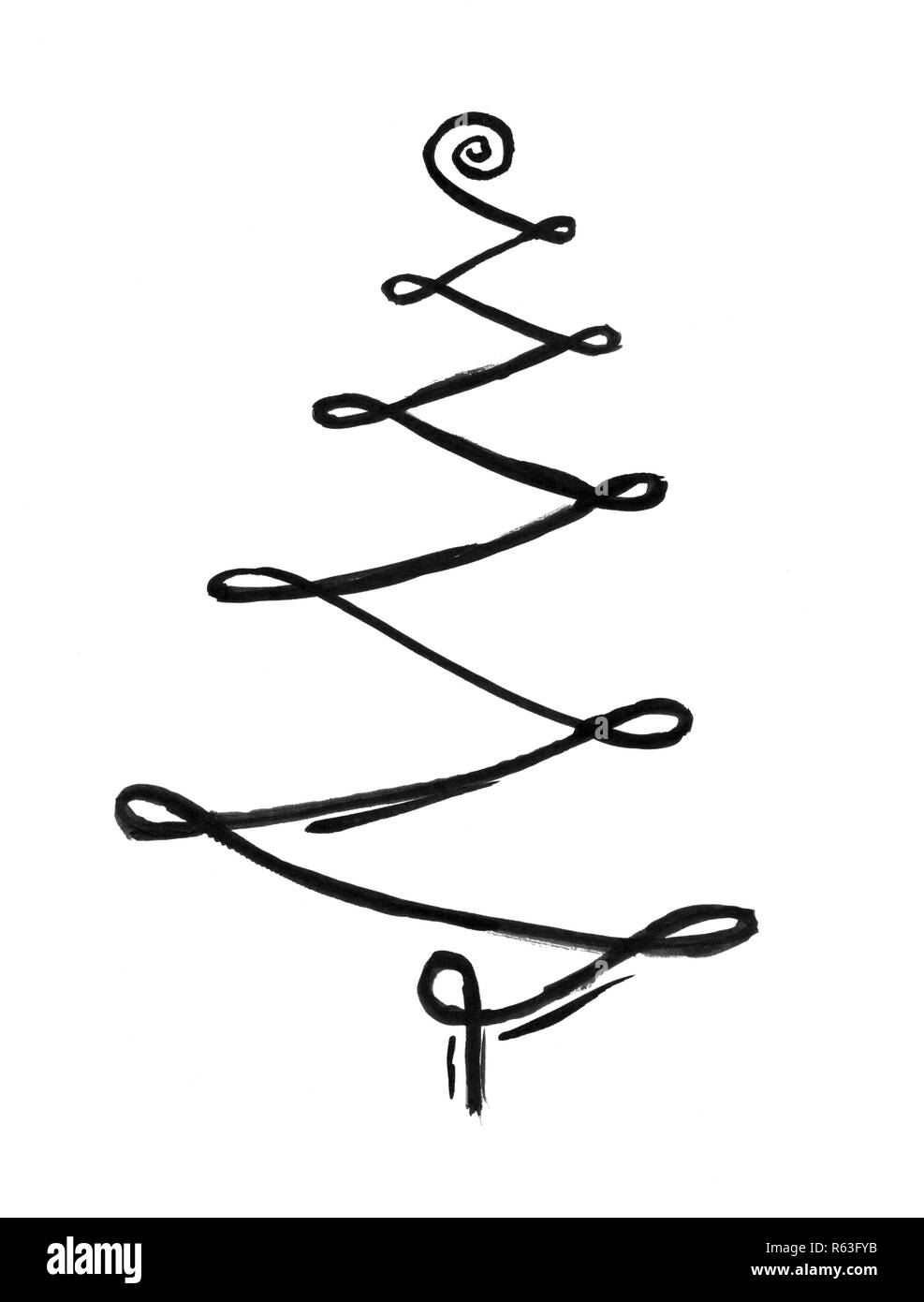 Schwarze Tinte Grunge künstlerische Hand Zeichnung der Weihnachtsbaum Stockfoto